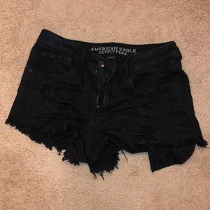 American eagle distressed black cut off shorts